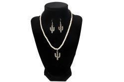 Silver Strike Ladies White Beaded Cactus Earring and Necklace Set