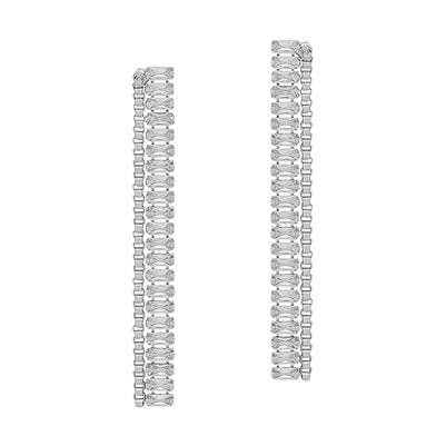 Silver Textured Chain with Rhinestone 2 Earrings