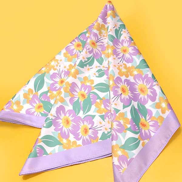 Tropical Flower Print Silky Feel Bandana Scarf