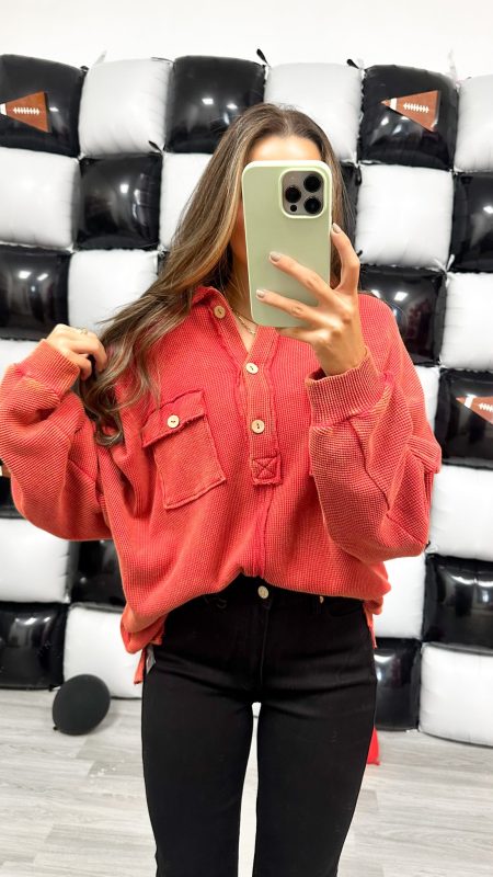 Think It Out Mineral Wash Henley Knit Top - 2 Colors