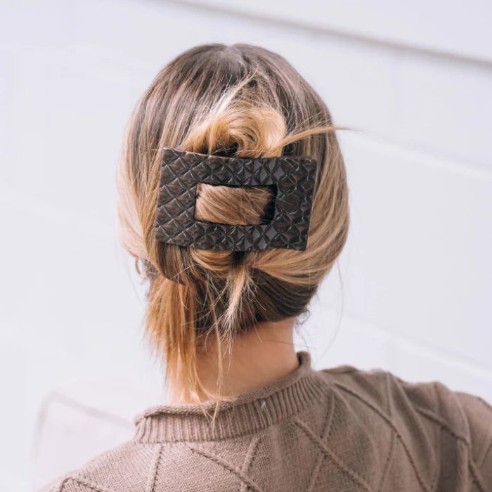 Truly Taupe Quilted LARGE Flat Rectangle Hair Clip