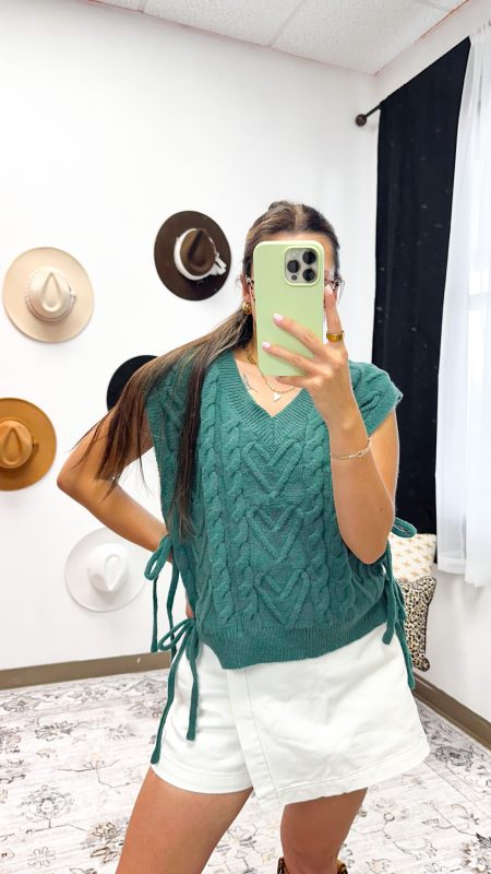 Threaded With Grace Green Cable Knit Sweater Vest