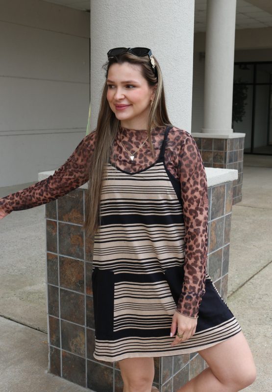 Vibes In The Air Black Mocha Stripe Dress