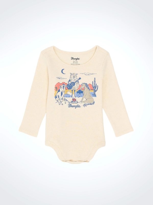 Wrangler Baby Girl Long Sleeve Desert Graphic Oatmeal Knit Bodysuit
