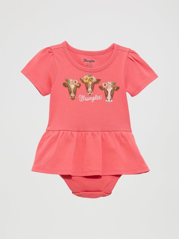 Wrangler Baby Girl's Short Sleeve Logo Skirted Bodysuit