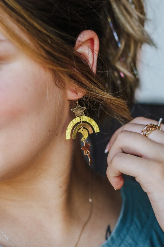 Worn Gold and Silver Moon and Star Drop 2 Earring