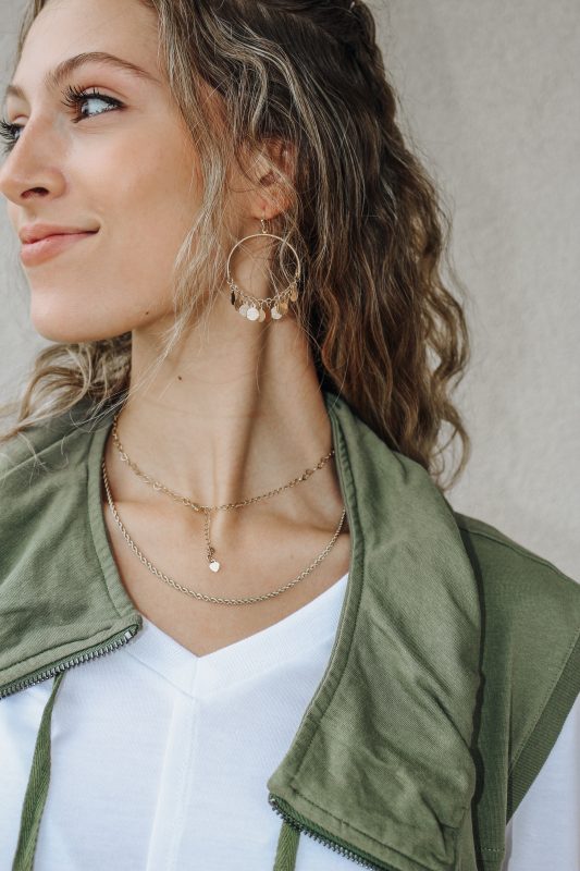 Worn Gold and Silver Hoop with Disc Tassels 1.75 Earring