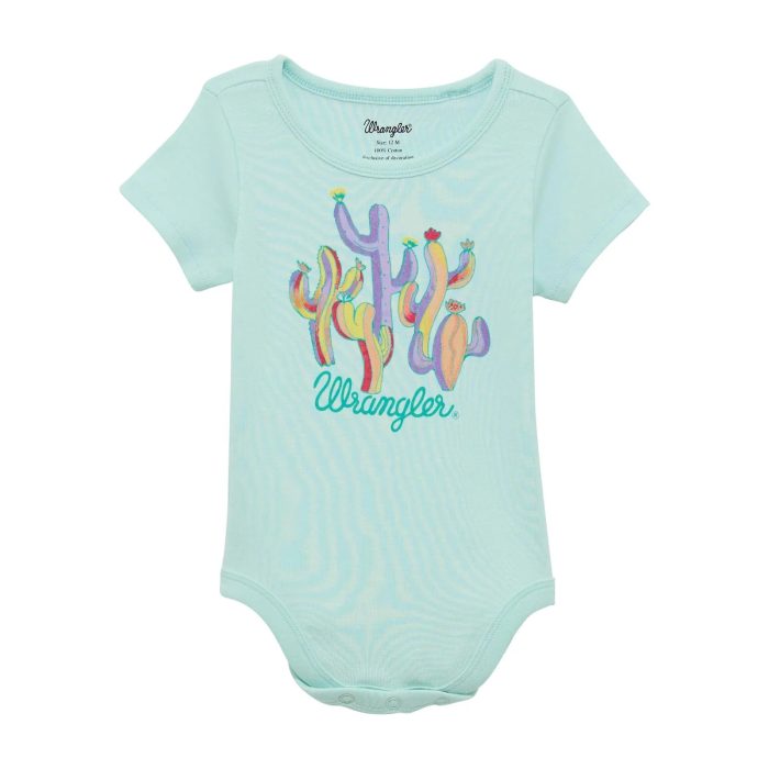 Wrangler Girl's Infant Teal Cactus Short Sleeve Onesie