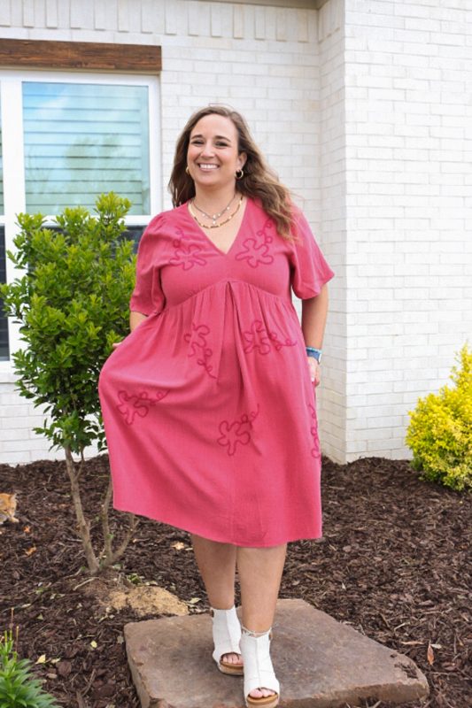 In My World Raspberry Embroidered Floral Dress