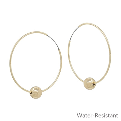 Water Resistant 2 Gold Hoop with Bead Accent