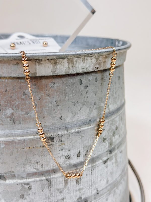 Water Resistant Gold Triple Beaded on Gold Chain 16-18 Necklace