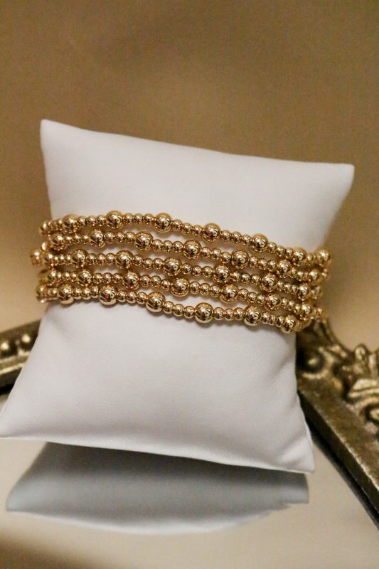 Water Resistant Gold 5mm 2mm Beaded Set of 5 Stretch Bracelets