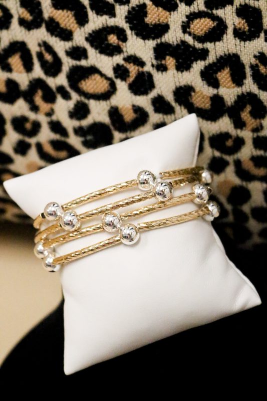 Water Resistant Set of 4 Gold Silver Stretch Bracelets